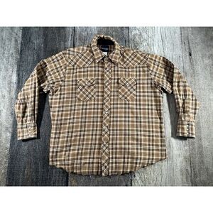 Vintage Wrangler Brown Tan Checkered Pearl Snap Shirt XXL